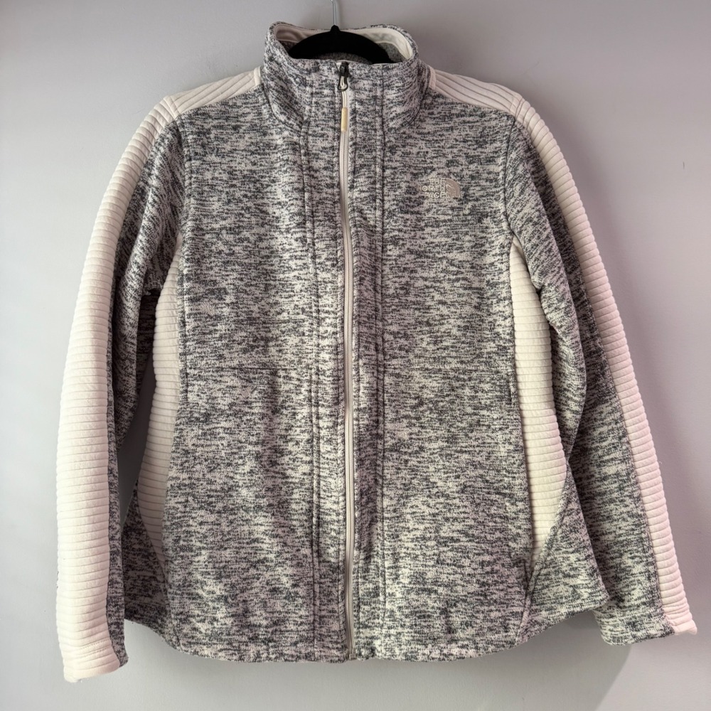 The North Face Full Zip Sweater Fleece Womens Medium Gray Marled Ribbed Jacket